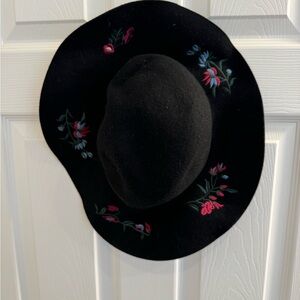 Black Floral Embroidered Hat